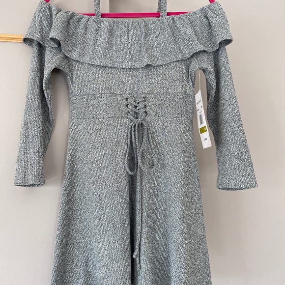NWT Girls Teen Rare Editions sz 14 cold shoulder Long Sleeve Stretch Gray - Picture 2 of 10